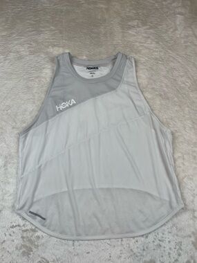 Hoka White and Light Gray Athletic Tank Top
